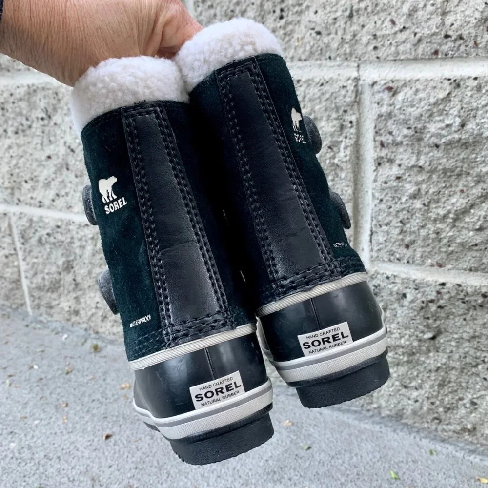 SOREL 1964 Pac Snow Boots Kids 10 27 Faux Fur Black Waterproof Winter Boot Suede - Picture 6 of 14